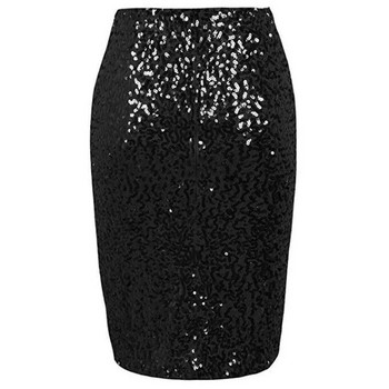 Γυναικεία Ψηλόμεση Glitter Χρυσό Ασημί Stretch Pencil Φούστες Γυναικείες φούστες μέχρι το γόνατο Club Midi Σέξι γυαλιστερή φούστα με παγιέτες