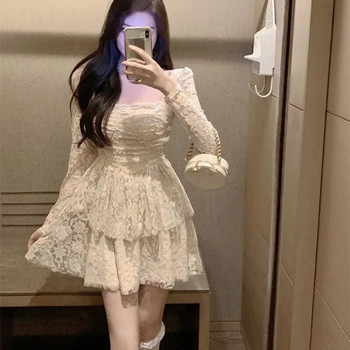 Gagarich Pure Lust Style Секси квадратна деколте Елегантна корейска дантелена рокля Дамска есен-зима Нова талия, тънка пухкава принцеса Vestidos