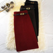 2023 Γυναικείες Φθινόπωρο Χειμώνας Νέα Μόδα Μάλλινες Μολύβι Φούστες Γυναικείες Ψηλόμεσες Λεπτές Γυναικείες Μονόχρωμες Ζεστές Φούστες Y584