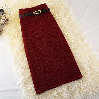2023 Γυναικείες Φθινόπωρο Χειμώνας Νέα Μόδα Μάλλινες Μολύβι Φούστες Γυναικείες Ψηλόμεσες Λεπτές Γυναικείες Μονόχρωμες Ζεστές Φούστες Y584