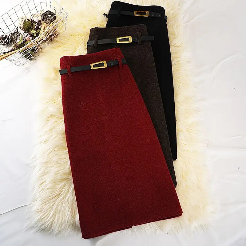 2023 Γυναικείες Φθινόπωρο Χειμώνας Νέα Μόδα Μάλλινες Μολύβι Φούστες Γυναικείες Ψηλόμεσες Λεπτές Γυναικείες Μονόχρωμες Ζεστές Φούστες Y584