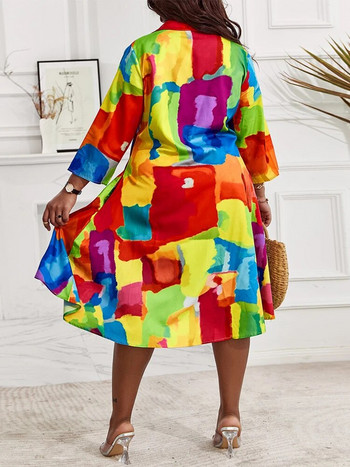Γυναικείο φόρεμα 2023 ΝΕΟ Casual Plus Size Abstract Print Flowy Shirt Φόρεμα Vestidos De Mujer Κομψή Boho Mini Robe Γυναικεία