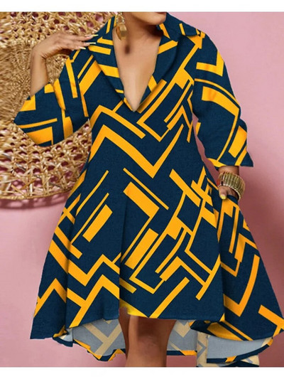 Rochie pentru femei 2023 NOU Ocazional Plus Size Rochie cămașă fluidă cu imprimeu abstract Rochii De Mujer Mini Robe Boho Elegante Femei