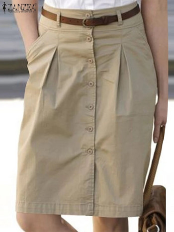 Καλοκαιρινή casual φούστα Jupe 2024 ZANZEA Fashion Γυναικείες Ψηλόμεση Μασίφ φούστες μέχρι το γόνατο Vintage Party Work Faldas Saia Vestido