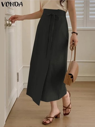 VONDA fuste midi cu talie înaltă pentru femei, bandaj de vară 2024, culoare uni, fustă lungă casual, largi, elegante, pantaloni de modă supradimensionați
