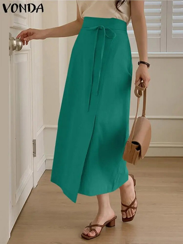 VONDA fuste midi cu talie înaltă pentru femei, bandaj de vară 2024, culoare uni, fustă lungă casual, largi, elegante, pantaloni de modă supradimensionați