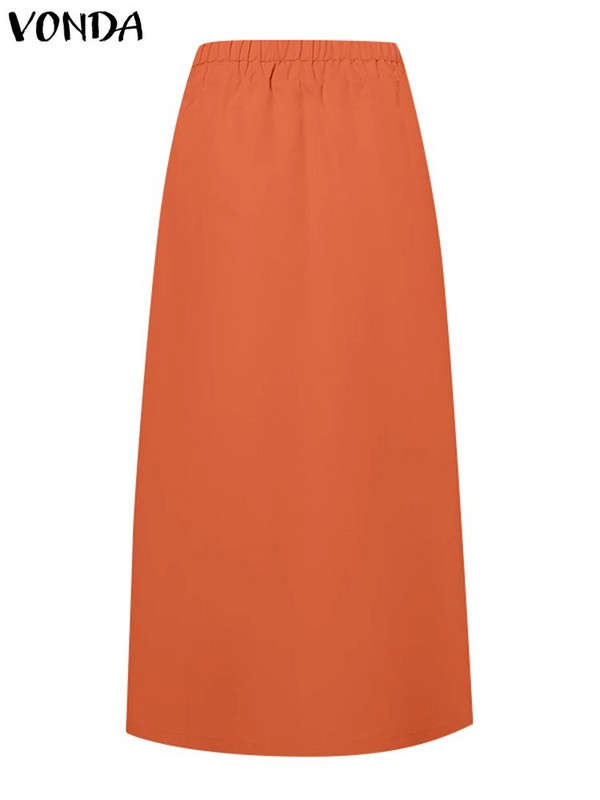 VONDA fuste midi cu talie înaltă pentru femei, bandaj de vară 2024, culoare uni, fustă lungă casual, largi, elegante, pantaloni de modă supradimensionați