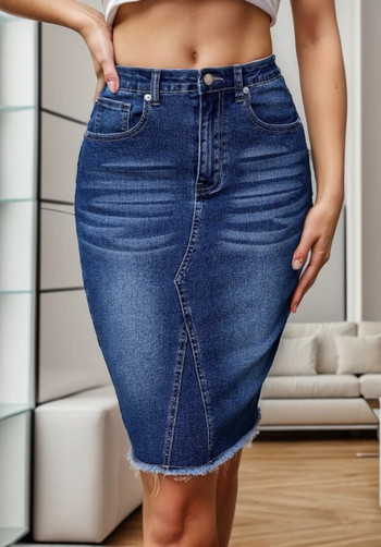Καλοκαίρι 2024 Νέα γυναικεία τζιν φούστα με ψηλή μέση, σέξι λεπτή, ελαστική, ακατέργαστη ελαστική φούστα τζιν S-2XL