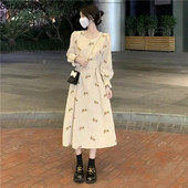 Rochie cu mânecă lungă pentru femei, toamnă iarnă, cu gâtul în formă de floare, rochii din velur pentru fete, dulce puf, haine de petrecere elegante, cadouri de aniversare