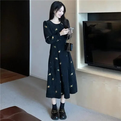 Rochie cu mânecă lungă pentru femei, toamnă iarnă, cu gâtul în formă de floare, rochii din velur pentru fete, dulce puf, haine de petrecere elegante, cadouri de aniversare