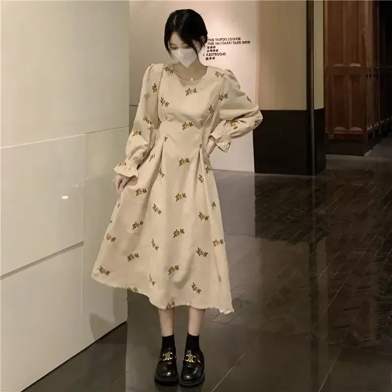 Rochie cu mânecă lungă pentru femei, toamnă iarnă, cu gâtul în formă de floare, rochii din velur pentru fete, dulce puf, haine de petrecere elegante, cadouri de aniversare