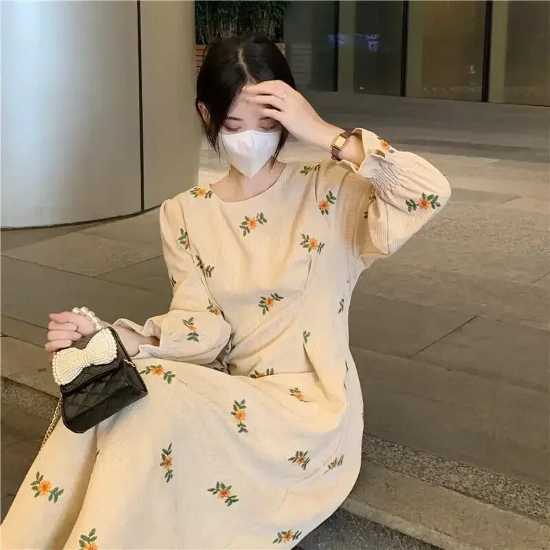 Rochie cu mânecă lungă pentru femei, toamnă iarnă, cu gâtul în formă de floare, rochii din velur pentru fete, dulce puf, haine de petrecere elegante, cadouri de aniversare