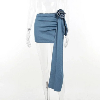 Σέξι ασύμμετρες μίνι τζιν φούστες Γυναικείες 2024 Μόδα Big Rose Flower Σχέδιο Ψηλόμεση Φούστα Bodycon Y2k Τζιν Φούστα Streetwear