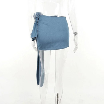 Секси асиметрични мини дънкови поли Дамски модни 2024 г. Дизайн на големи розови цветя Пола с висока талия Bodycon Y2k Дънкова пола Streetwear