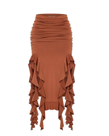 Γυναικεία φούντα φούστα Bodycon ψηλόμεσο σπαστό στρίφωμα Casual σέξι μονόχρωμο vintage μονόχρωμο Y2K Φθινόπωρο Νέα μόδα Famale Streetwear φούστες