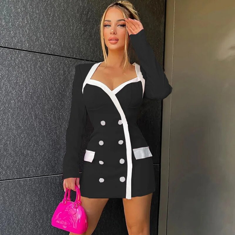 Mini rochie cu gât pătrat mozaic, sexy, bodycon, haine de toamnă 2022, la modă, la petrecere, la club, rochii elegante, casual, de lux, cu mânecă lungă