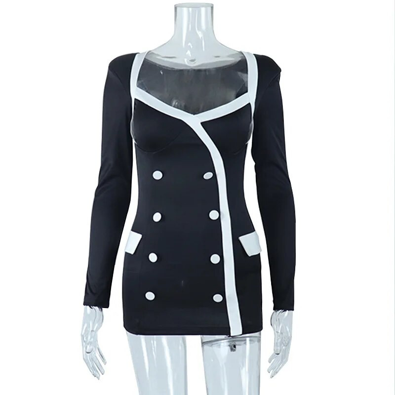 Mini rochie cu gât pătrat mozaic, sexy, bodycon, haine de toamnă 2022, la modă, la petrecere, la club, rochii elegante, casual, de lux, cu mânecă lungă