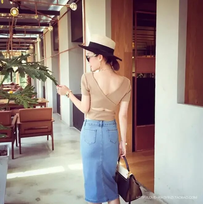 Denim seelik Moodne naiste seelik 2024 Midi teksapüksid seelik kõrge vöökohaga pliiats seelik Stretch Korea suvine Jupe Jean Femme Faldas XS