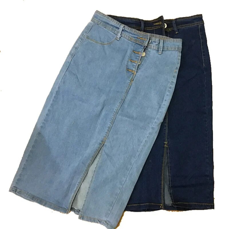 Denim seelik Moodne naiste seelik 2024 Midi teksapüksid seelik kõrge vöökohaga pliiats seelik Stretch Korea suvine Jupe Jean Femme Faldas XS