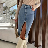 2023 m. pavasario vasara Naujas moteriškas sijonas, perskirtas, madingas Bodycon pieštukas, džinsinis sijonas aukštu juosmeniu su sagomis su kutais laisvalaikio džinsinis sijonas