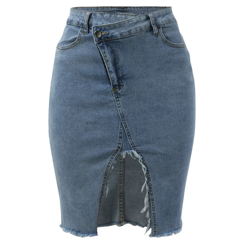 2023 m. pavasario vasara Naujas moteriškas sijonas, perskirtas, madingas Bodycon pieštukas, džinsinis sijonas aukštu juosmeniu su sagomis su kutais laisvalaikio džinsinis sijonas