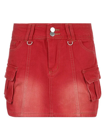 Kalevest Y2K Micro Skirts Red Rock Дамски поли Корейски стил Дънкови поли с ниска талия Горещи секси едноцветни дамски дрехи 2023