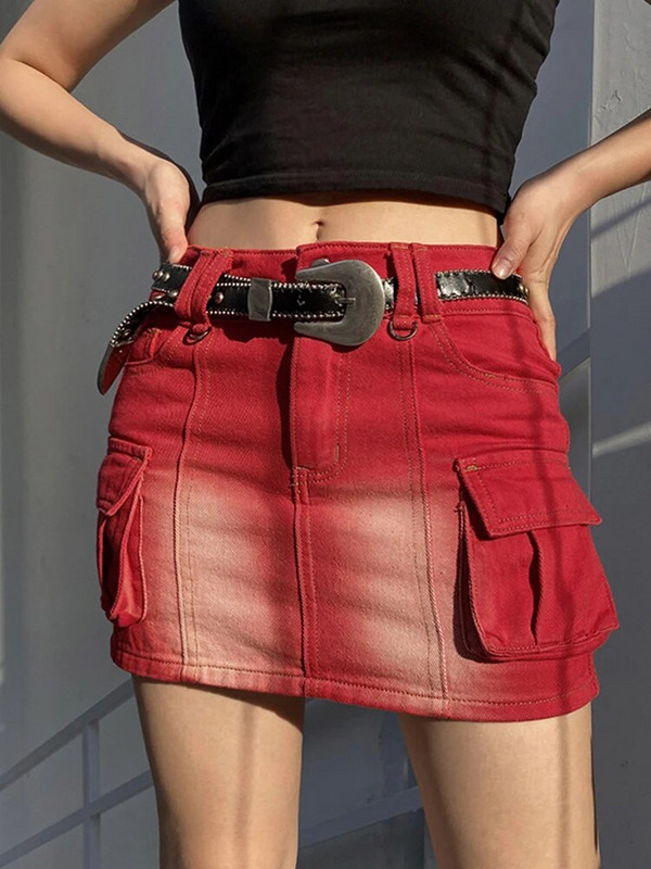 Kalevest Y2K mikro suknje Red Rock Ženske suknje u korejskom stilu Niski traper suknje Vruća seksi jednobojna ženska odjeća 2023.