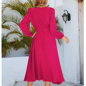 2023 Νέο στυλ μόδας φθινοπώρου και χειμώνα με στρογγυλό λαιμό φιόγκο Ευέλικτο φανάρι μόδας σε γραμμή Α με μακρυμάνικο απλό γυναικείο φόρεμα