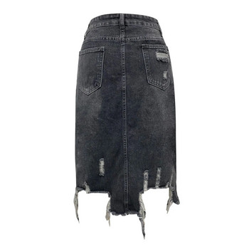 Καθημερινή τζιν φούστα μέχρι το γόνατο Γυναικεία 2024 Νέα σχισμή με ψηλόμεσο σκίσιμο Beggar midi φούστες πλυμένες ακανόνιστη ταλαιπωρημένη φούστα