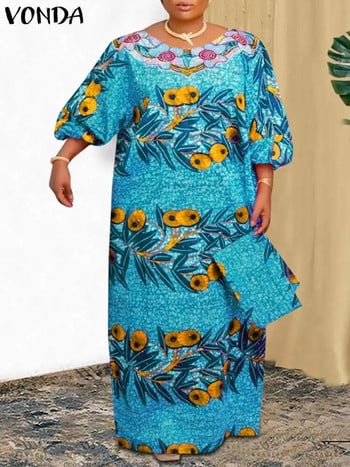 Plus Size 5XL VONDA Summer printed Maxi Γυναικείο φόρεμα Bohemian Beach Long Sundress Casual Loose Κομψή ρόμπα πάρτι με φανάρι