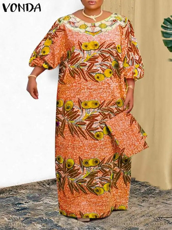 Plus Size 5XL VONDA Summer printed Maxi Γυναικείο φόρεμα Bohemian Beach Long Sundress Casual Loose Κομψή ρόμπα πάρτι με φανάρι