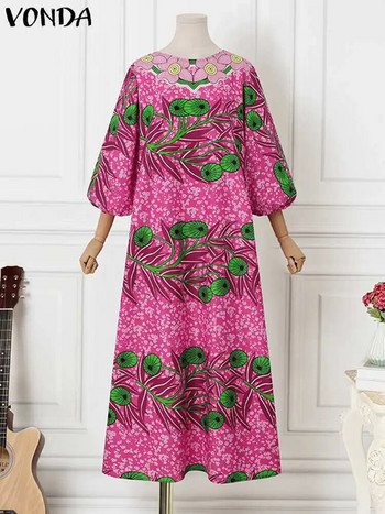 Plus Size 5XL VONDA Summer printed Maxi Γυναικείο φόρεμα Bohemian Beach Long Sundress Casual Loose Κομψή ρόμπα πάρτι με φανάρι