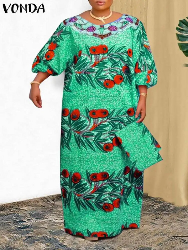 Plus Size 5XL VONDA Letné potlačené maxi šaty Dámske bohémske plážové dlhé letné šaty Neformálne voľné elegantné párty župan s lanternovým rukávom