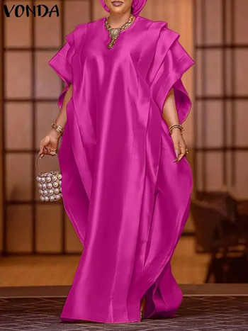 Плюс размер 5XL VONDA Лятна макси рокля Дамска елегантна сатенена парти рокля с къс ръкав 2023 Ежедневна свободна едноцветна роба