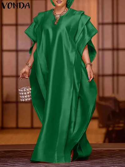Plus veličina 5XL VONDA Ljetna maksi haljina Ženska elegantna satenska sarafana kratkih rukava s naborima 2023. Ležerna široka jednobojna haljina