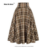 Κίτρινη καρό εμπριμέ φούστα ψηλόμεση καρφίτσα Hepburn ρετρό vintage μίντι φούστα φθινόπωρο Plus μέγεθος πλισέ φούστες για γυναίκες SS0037