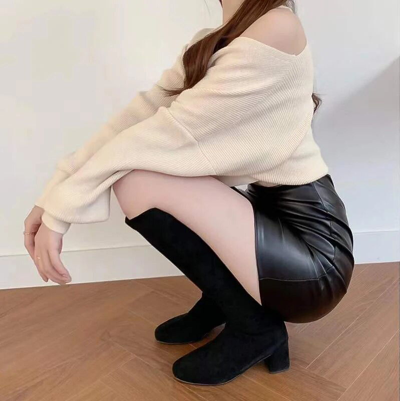 Crna mini pu kožna suknja ženske korejske modne elastične punk stilske gotičke seksi suknje visokog struka ženske