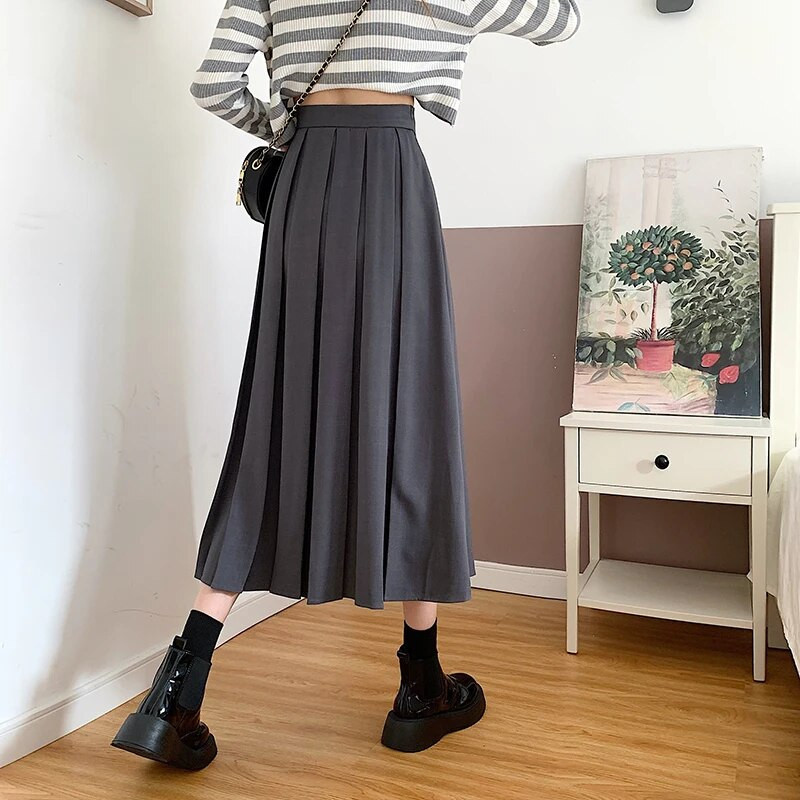 Redős szoknya Félhosszú szoknya női tavaszi, őszi és téli új, magas derekú A-vonalú szoknya Középhosszú csomag csípőszoknya Trend