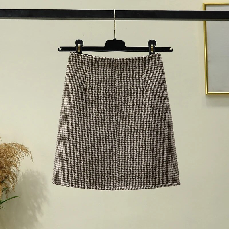 Bugilaku Φθινοπωρινές χειμερινές καρό vintage φούστες Γυναικείες ψηλόμεσες λεπτή εφαρμογή Bodycon Mini Jupe Femme τσέπες με κουμπιά Faldas Mujer