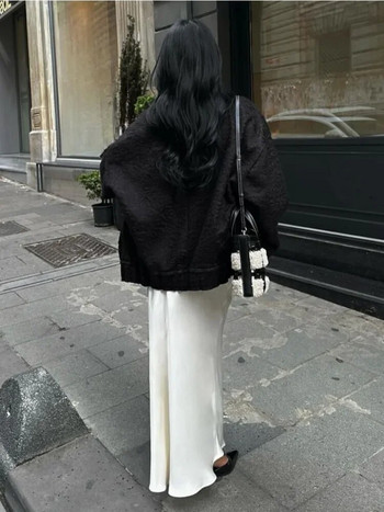 Tossy Бяла сатенена дълга пола с висока талия Дамска елегантна тънка пачуърк модна улична дамска едноцветна есенна ежедневна макси пола
