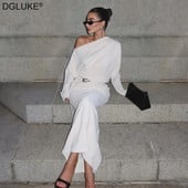 Suknelė su įstrižu kaklu ilgomis rankovėmis, madinga balta, iškilminga vakarėliui skirta suknelė moterims rudens žiema ilga suknelė juoda