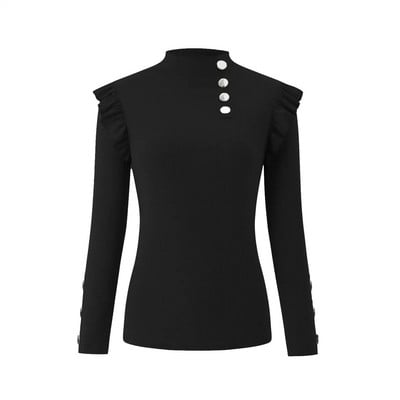Ženska bluza velikih veličina Jesen Zima Pletiva dugih rukava Bluza s dugmadima s volanima Osnovna košulja