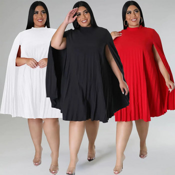 Пролет Есен Африкански дамски полиестерни О-образно деколте Бяло Червено Черно Рокля с големи размери до коляното XL-5XL Африкански рокли за жени