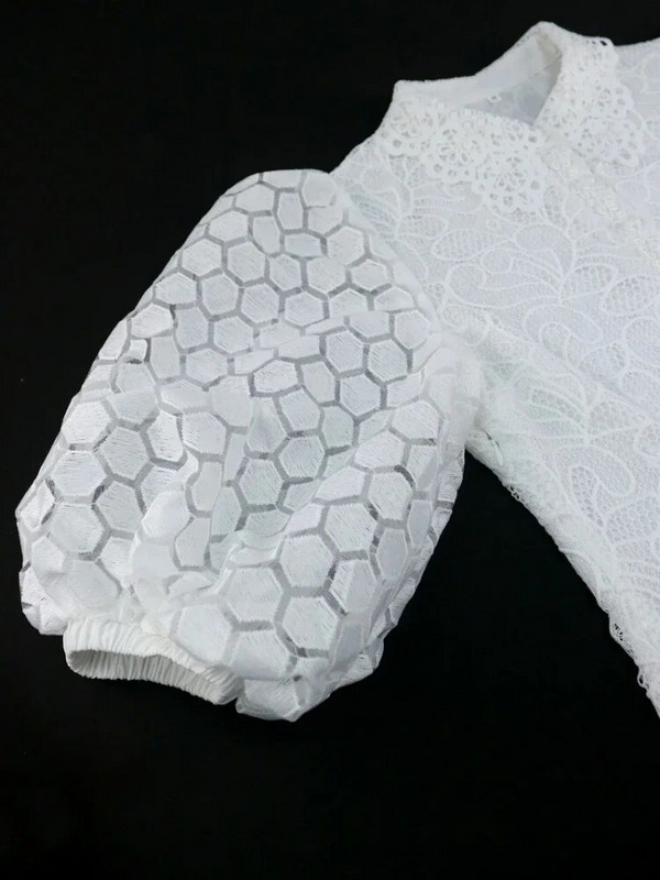 Rochii albe din dantelă pentru femei Invitați la nuntă Guler răsturnat cu mâneci bufante cu tiv plisat Rochie midi Haine de ocazie de lux