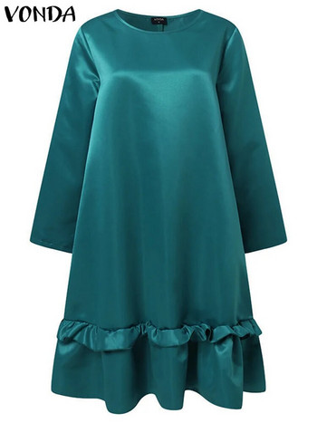VONDA Бохемска ежедневна рокля с волани 2023 Есен Дамски едноцветен сарафан Винтидж свободен парти с дълъг ръкав Vestidos Robe Femme