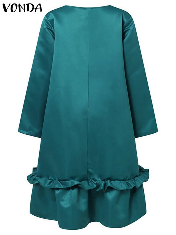 VONDA Boheemi vabaaja volangidega kleit 2023. aasta sügisene naiste ühevärviline päikesekleit Vintage avara pikkade varrukatega peol Vestidos Rüü Femme