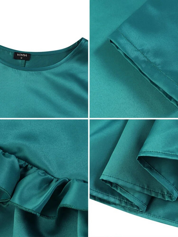 VONDA Boheemi vabaaja volangidega kleit 2023. aasta sügisene naiste ühevärviline päikesekleit Vintage avara pikkade varrukatega peol Vestidos Rüü Femme