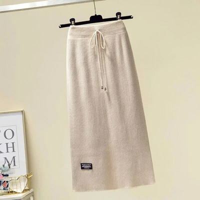 Pulover Vintage Plus Size Fusta tricotată Toamnă Iarnă Snur elastic cu talie înaltă Fuste A-line Femei Fusta caldă cu toate potrivirile