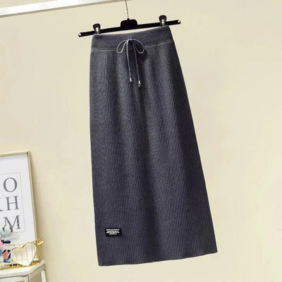 Pulover Vintage Plus Size Fusta tricotată Toamnă Iarnă Snur elastic cu talie înaltă Fuste A-line Femei Fusta caldă cu toate potrivirile
