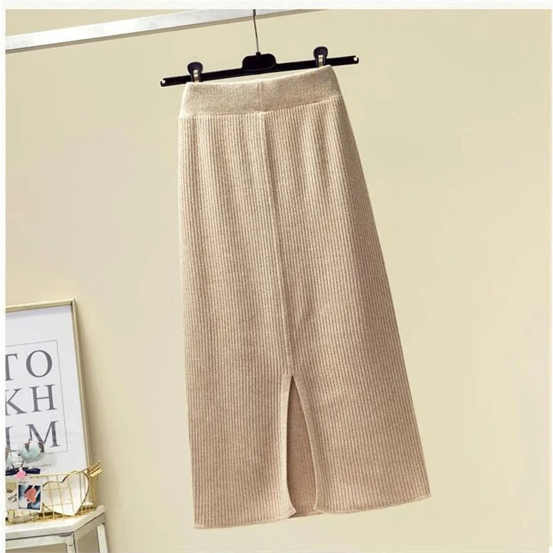 Pulover Vintage Plus Size Fusta tricotată Toamnă Iarnă Snur elastic cu talie înaltă Fuste A-line Femei Fusta caldă cu toate potrivirile